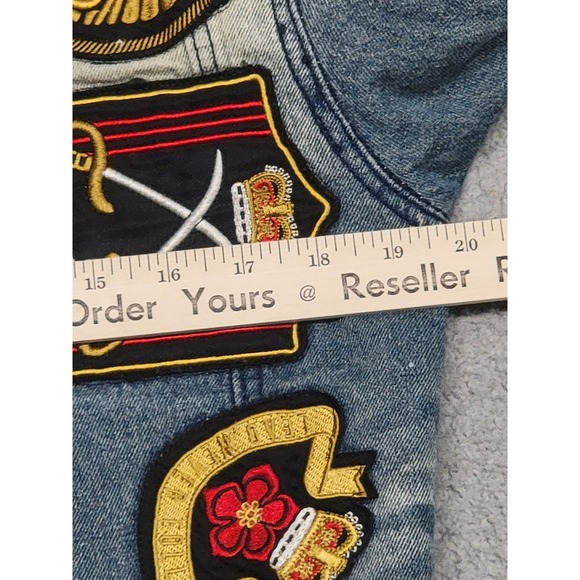 Reason Jacket Mens Small Sherpa Lined Denim Patch Embroidered Graphic Streetwear - Picture 8 of 12